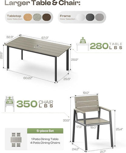 Outdoor Patio Dining Chairs Set of 2, 350LBS Capacity Aluminum Patio Dining Chairs with Armrests, Weather-Resistant for Lawn, Garden, Yard, Poolside and Indoor Use (Gray)