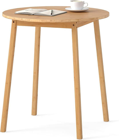 Giantex 27.5-Inches Bamboo Dining Table for 2-4, Round Dinner Tables with Non-Slip Foot Pads, Farmhouse Small Kitchen Table for Dining Room, Living Room, Dinette, Apartment (Round)