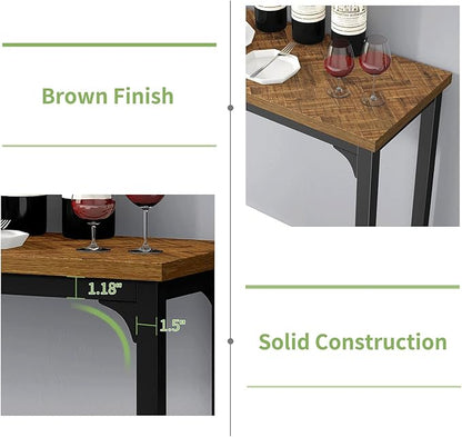 HOMYSHOPY Bar Table Set for 3, 4 Piece Console Table with 3 Stools, Counter Height Sofa Table Set with 3 Chairs for Breakfast Nook, Living Room and Apartment (Brown)