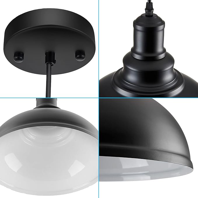 LOEHINLE Pendant Lighting Vintage Industrial Fixtures, Black Metal Farmhouse Lights, Ceiling Lamp for Kitchen Home Island Dining Room Bedroom, 11.4 inches