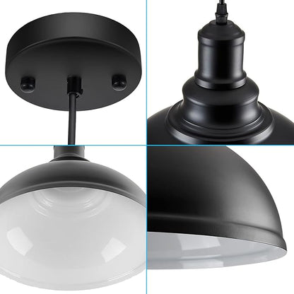 LOEHINLE Pendant Lighting Vintage Industrial Fixtures, Black Metal Farmhouse Lights, Ceiling Lamp for Kitchen Home Island Dining Room Bedroom, 11.4 inches
