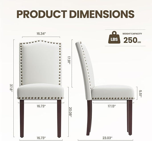 MALOL Dining Chairs Set of 4, Soft Comfortable Upholstered Parsons Chairs with High-Density Cushion & Solid Wood Legs, Classic Nailhead Trim for Dining Room, Kitchen, Living Room – Beige