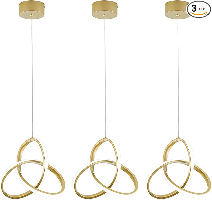 MAYNA Spiral Kitchen Island Pendant Lights, 4000K Modern Led Chandelier Light Fixture, 18W Adjustable Hanging Light Fixtures for Kitchen Island Dinning Room, 3 Pack (Gold)