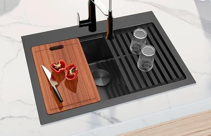 Black Drop In Kitchen Sink 28" X 22",Top Mount 16 Gauge Stainless Steel Workstation Sink,Deep & Large Single Bowl Kitchen Sinks (Black, 28" X 22")