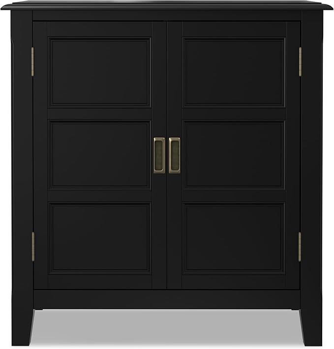 SIMPLIHOME Burlington Storage Cabinet - 30 inch Wide Solid Wood 2 Door Low Storage Unit in Black, Transitional Accent Cabinet for Living Room or Entryway with Adjustable Shelves