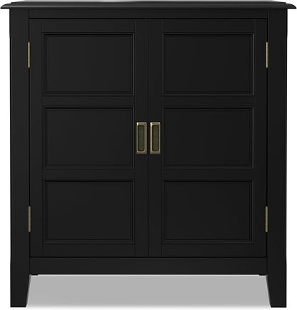 SIMPLIHOME Burlington Storage Cabinet - 30 inch Wide Solid Wood 2 Door Low Storage Unit in Black, Transitional Accent Cabinet for Living Room or Entryway with Adjustable Shelves