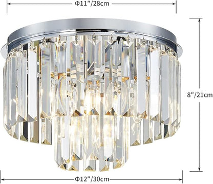 AGV LIGHTING CL006S Crystal Ceiling Light Fixture, Modern Semi Flush Ceiling Light, D12 x H8, E12 Base 3-Lights, Chrome Finish