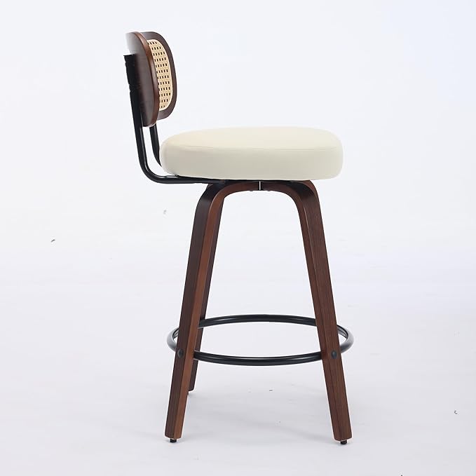 Modern Dining Chair Mid-Century Swivel Counter Height Bar Stools with Upholstered Seat, Sturdy Stable Walnut Craftsmanship for Kitchen Island Dining Room Furniture,Beige-PU-setof2