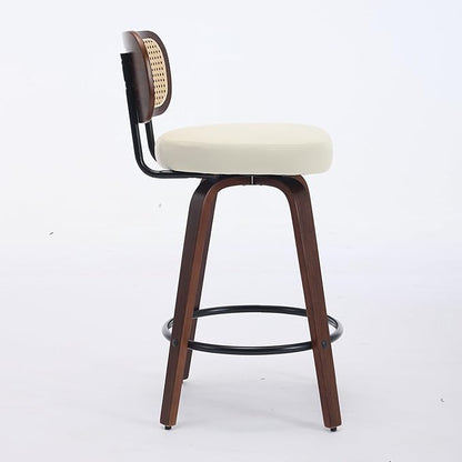 Modern Dining Chair Mid-Century Swivel Counter Height Bar Stools with Upholstered Seat, Sturdy Stable Walnut Craftsmanship for Kitchen Island Dining Room Furniture,Beige-PU-setof2