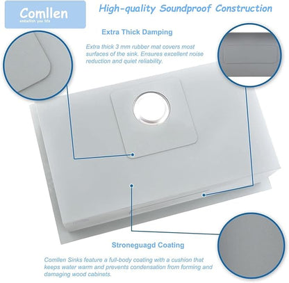 Comllen 28 Inch Undermount Kitchen Sink, 28x18 Inch Undermount 18 Gauge Stainless Steel Deep Kitchen Sinks, Brushed Nickel Single Bowl RV Laundry Utility Sink