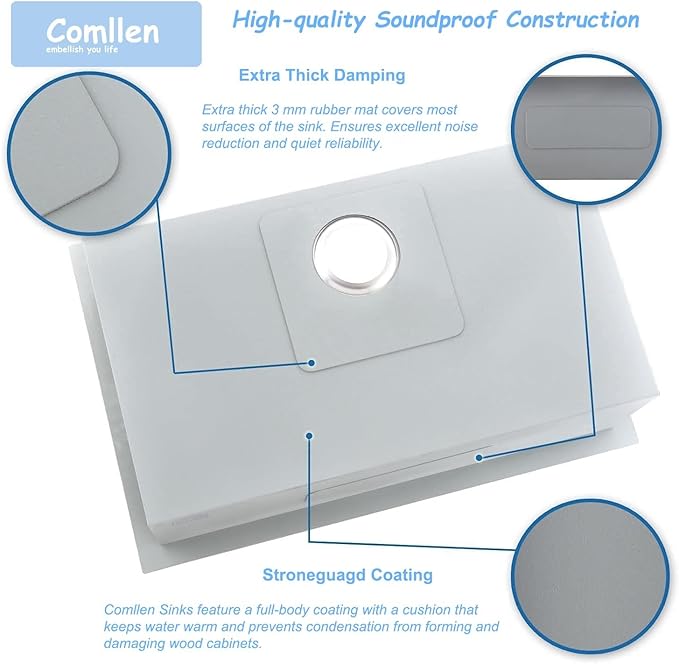 Comllen 28 inch Drop in Kitchen Sink, 28x18 inch Topmount Stainless Steel Sink, 18 Gauge T304 Single Bowl Kitchen With Strainer