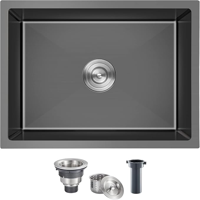 MENATT 20-Inch Undermount Kitchen Sink Black, 18 Gauge Handmade Stainless Steel Single Bowl Kitchen Sink Undermount (20x16x9 Inch)