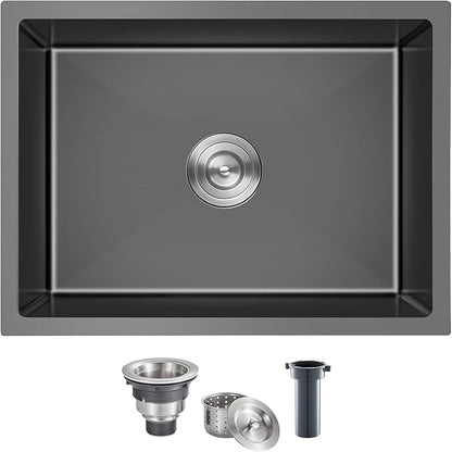 MENATT 20-Inch Undermount Kitchen Sink Black, 18 Gauge Handmade Stainless Steel Single Bowl Kitchen Sink Undermount (20x16x9 Inch)