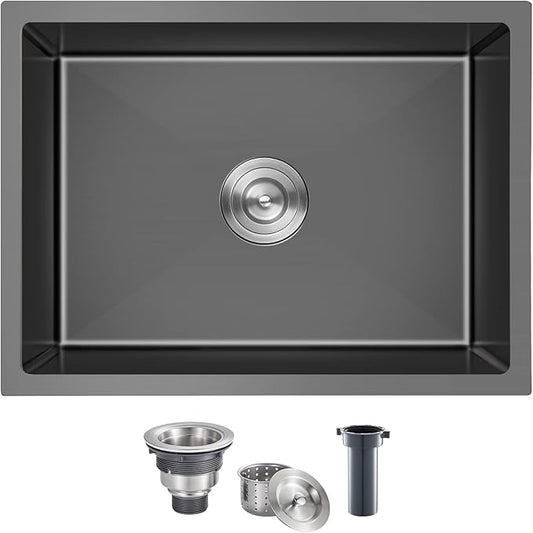 MENATT 20-Inch Undermount Kitchen Sink Black, 18 Gauge Handmade Stainless Steel Single Bowl Kitchen Sink Undermount (20x16x9 Inch)