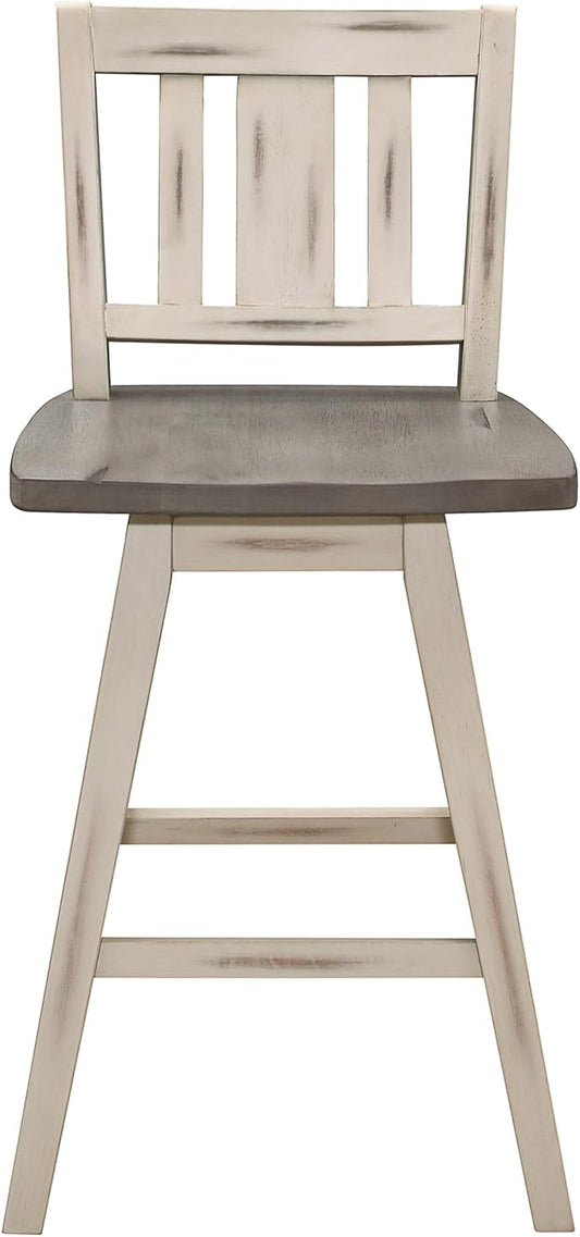 White Gray Counter Height Swivel Chairs Set of 2, 360-Degree Rotation, Solid Rubberwood Dining Chairs for Kitchen Island, Countertop