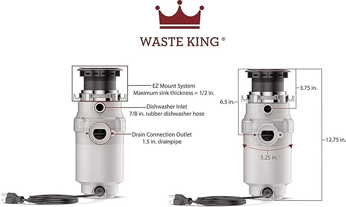 Waste King 1/2 HP Garbage Disposal with Power Cord for Kitchen Sink Food Waste, L-1001 (Pack of 2)
