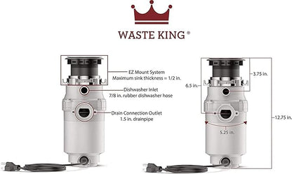 Waste King 1/2 HP Garbage Disposal with Power Cord for Kitchen Sink Food Waste, L-1001 (Pack of 2)