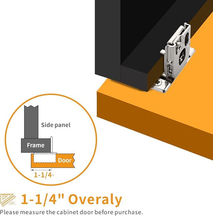 Chibery 30 Pack 1-1/4" Overlay 3D Soft Close Concealed Hinge for Face Frame Door, Smooth Slow Self Closing Hinges, Satin Nickel, Hidden 105° Open Angle Stainless Steel Hinge for Kitchen Cabinet Door