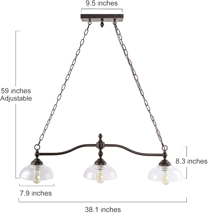 LOG BARN Dining Room Light Fixture Hanging, Farmhouse Chandelier in Rustic Black Metal with Clear Glass Shades, Adjustable Chains, Pendant for Kitchen Island