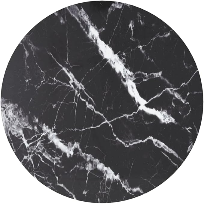 Round Tempered Glass Table Top 19.7 inch Black Marble Design Scratch Heat Resilient Easy Clean Modern Dining Tabletop for Kitchen Living Room Outdoor Patio
