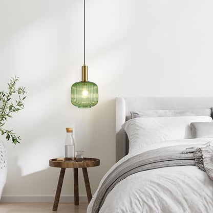 8 Inch Green Glass Pendant Lights Small Modern Chandelier Pendant Lighting Mid Century Hanging Lights Adjustable Kitchen Island Light for Dining Room Bedroom Hallway