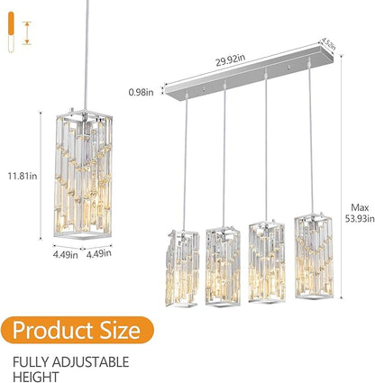 Chrome Pendant Lighting Modern Pendant Light, Mini Crystal Chandeliers,Adjustable Pendant Light Fixture for Kitchen Island Dinning Room Bedroom (4 Light)