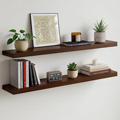 Homeforia Walnut 42 inch Floating Shelves, High End Solid Real Wood 42inch Floating Shelf for Wall, Large Dark Brown 42 inches Long Floating Shelves, Heavy Duty Bracket, 42 X 6.5 X 1.75 inch, Set of 2