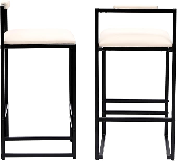 Set of 2 Counter Height Barstools Kitchen Island Stools with Back Modern Armless Metal Legs & PU Upholstered Chairs