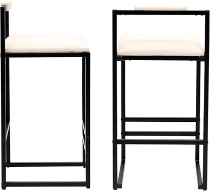 Set of 2 Counter Height Barstools Kitchen Island Stools with Back Modern Armless Metal Legs & PU Upholstered Chairs,for Living Room