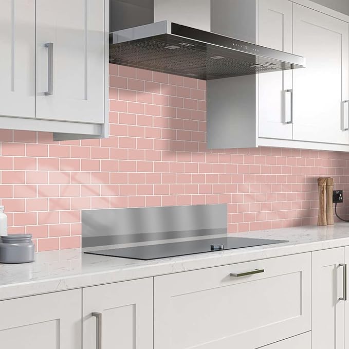STICKGOO 10-Sheet Pink Subway Tiles Peel and Stick Backsplash, Stick on Tiles Kitchen Backsplash (Thicker Design)