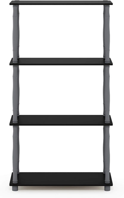 Furinno Turn-N-Tube 4-Tier Multipurpose Shelf Display Rack, Classic Tubes, Black/Grey