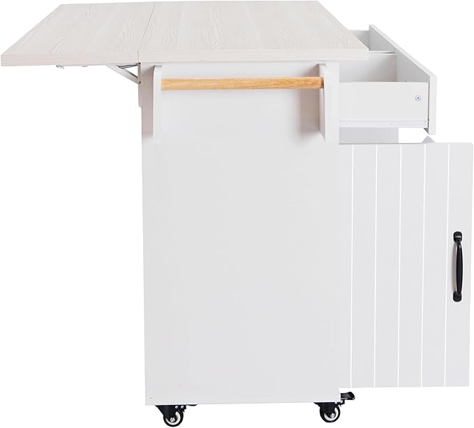 Ball & Cast Kitchen Island with Trash Can Storage Cabinet,Kitchen Cart W/Drop Leaf,Spice Rack,Towel Rack and Drawers,Rolling Kitchen Islands on Wheels W/Adjustable Shelf for Dining Room,White Oak