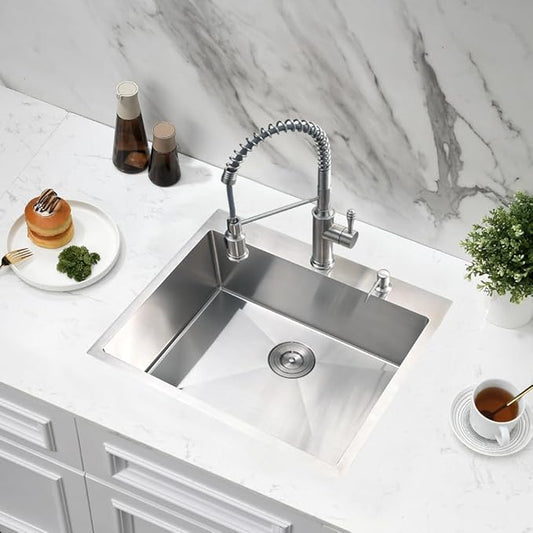 23" x 18" Drop In Sink Kitchen-Jshozzy Stainless Steel Sink For Kitchen 16 Gauge Drop In Sinks Single Bowl Deep Basin with Drain Strainer