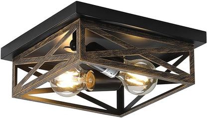 Rustic Flush Mount Ceiling Light Fixture, Modern Farmhouse Light Fixture, Kitchen Hallway Light Fixtures for Bedroom,Dining Room Entryway,Industrial Metal Cage Ceiling Light