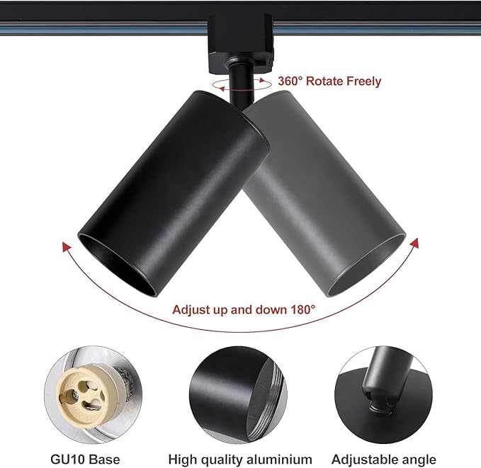 Plug in Track Lighting with Power Cord, 6-Light GU10 Track Lighting Kit with 6.6FT H Type Track Lighting Rails, Modern Kitchen LED Track Lighting Fixtures Ceiling Spot Light, Black (No Bulbs)