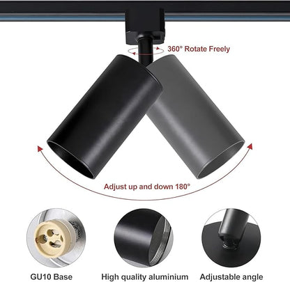Plug in Track Lighting with Power Cord, 4-Light GU10 Track Lighting Kit with 3.3FT H Type Track Lighting Rails, Modern Kitchen LED Track Lighting Fixtures Ceiling Spot Light, Black (No Bulbs)