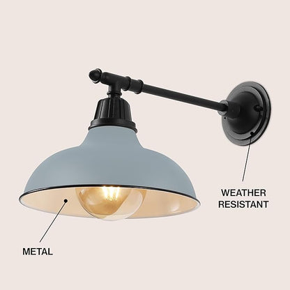 JONATHAN Y 12.25" Matte Gray/Black 1-Light Industrial Farmhouse Outdoor Sconce, Iron Wall Light with LED Bulb, Metal Bowl Shade, Vintage Porch Lamp for Entryway Patio Kitchen (JYL7615K)