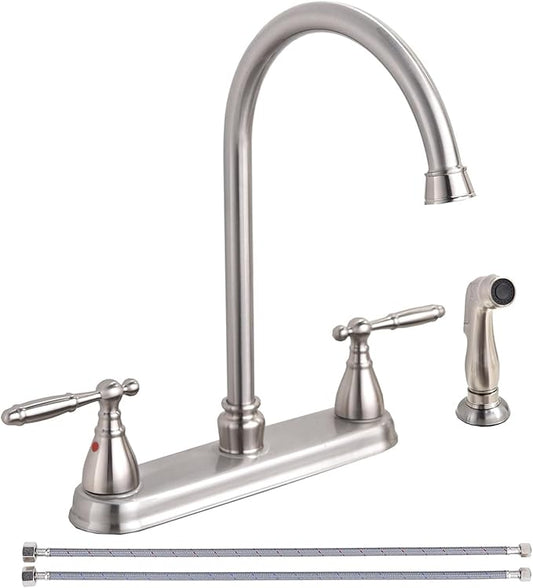SHACO Kitchen Faucet with Side Sprayer, 2 Handle Faucet for Kitchen Sinks 3 Hole or 4 Hole, High Arc Kitchen Faucet with Water Supply Line, SC-SLYT003L-S new12