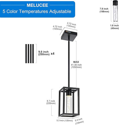 MELUCEE Modern Led Pendant Light Fixture 5 Color Temperature Adjustable, 3 Pack 15W LED Bubble Crystal Pendant Lights Kitchen Island, Black Dining Room Light Fixtures Adjustable Height, 3000-6000K