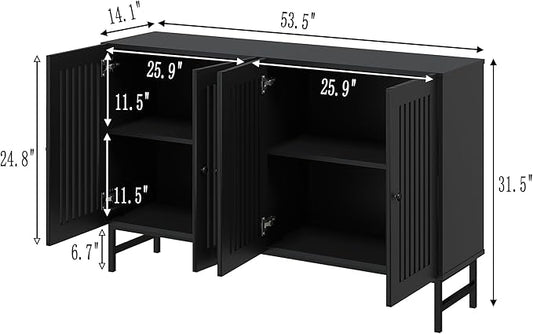 Gyger Buffet Storage Cabinet with 4 Doors,Kitchen Sideboard with Storage,Coffee Bar Cabinet for Kitchen,Living Room,Black