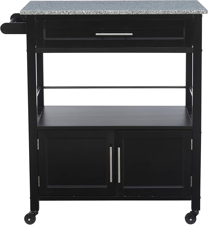 Linon Cameron Granite Top Kitchen Cart, 36.02" x 24.02" x 17.99", Black