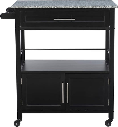 Linon Cameron Granite Top Kitchen Cart, 36.02" x 24.02" x 17.99", Black