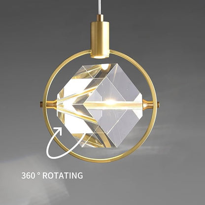 HEYAN Pendant Light Modern Crystal Pendant Light in Gold Brushed,Small Mini Crystal Chandelier Pendant Lights for Island Bar,Bedroom Lighting, Hallway, Dining Room,Living Room (Gold, 1 Light)