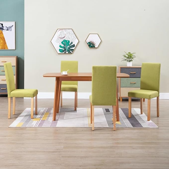 Green Fabric Dining Chairs Set of 4 Ergonomic Rubber Wood Modern Accent Chairs for Dining Room Kitchen and Living Room