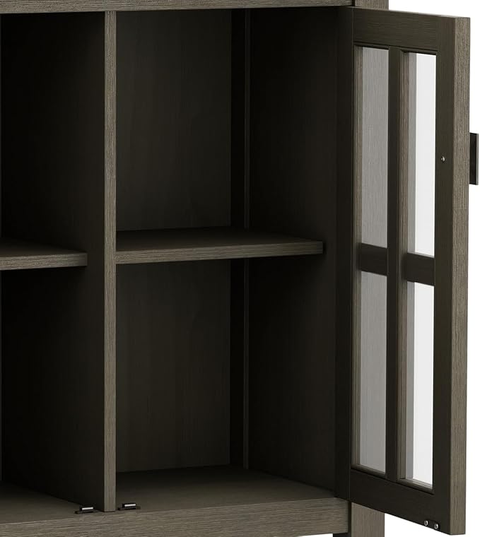 SIMPLIHOME Artisan SOLID WOOD 30 Inch Wide Contemporary Low Storage Cabinet in Farmhouse Grey, For the Living Room, Entryway and Family Room
