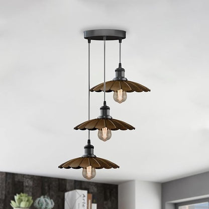 3-Lights Industrial Pendant Light with E26 Base Metal Umbrella Shade Pendant Lighting Adjustable Industrial Retro Style Hanging Light Fixture for Kitchen, Farmhouse (3 Way Brushed Copper)