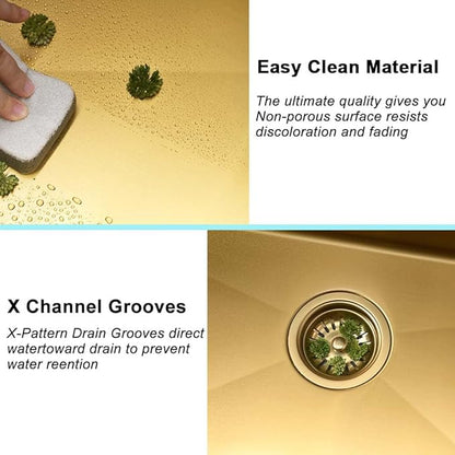 33 Inch Gold Drop In Kitchen Sink -Wesliv 33x22 Inch Gold Kitchen Sink Stainless Steel 18 Gauge 9 Inch Single Bowl Deep Sink with Soap Dispenser & Dish Grid