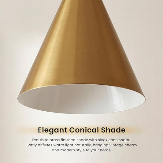 Vintage Modern Metal Conical Wall Sconce - Retro Brass Wall Lamp, Decorative Inspired Cone Wall Mount Lighting Fixture for Bedroom, Living Room, Hallway(9.8“L x 9.8" W x 12.5" H Brass)