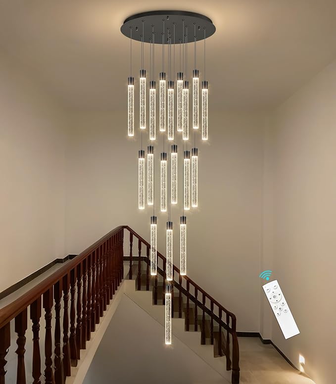 19-Light Long Large Modern Led Crystal Chandeliers Modern Spiral Chandeliers High Ceilings Chandelier for Staircase Foyer Black