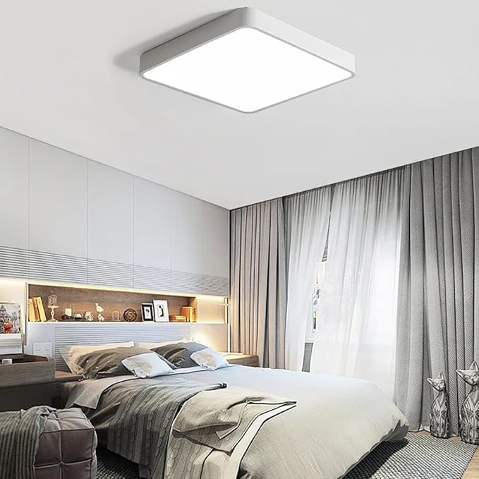 LED Ceiling Light Fixture,24 Inch Modern Square Recessed Ceiling Lights,Dimmable Light 64W Ceiling Lamp White 3000K-6000K Close to Ceiling Lighting Flush Mount Living Room Bedroom